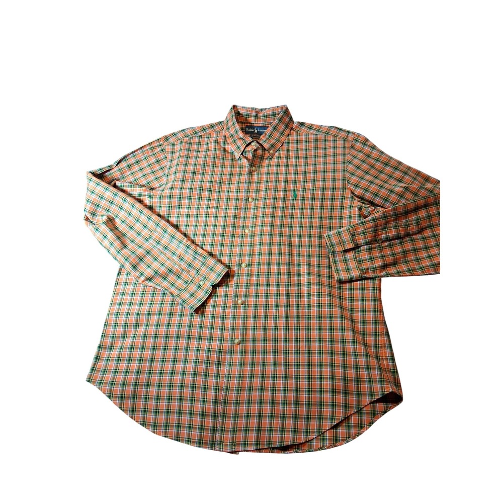 Polo Ralph Lauren Mens XL Classic Fit Plaid Button Down Shirt Orange Green Blue